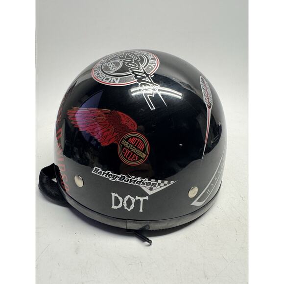 VINTAGE 2001 Harley Davidson DOT Motorcycle Half Helmet Gloss Black XS USA - Picture 6 of 15